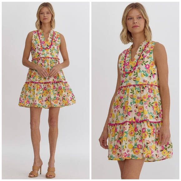 Entro Tiered Ric Rac Floral Dress - Picture 10 of 10